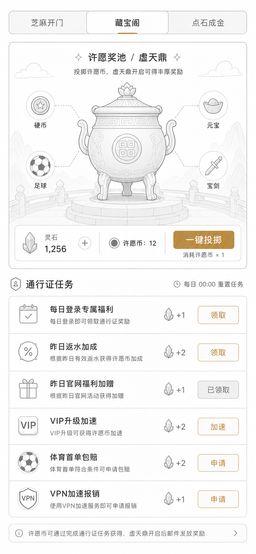 藏宝阁通行证主页 iPhone 17 Pro wireframe